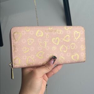 Coach Pink and Gold Heart Pattern Wallet